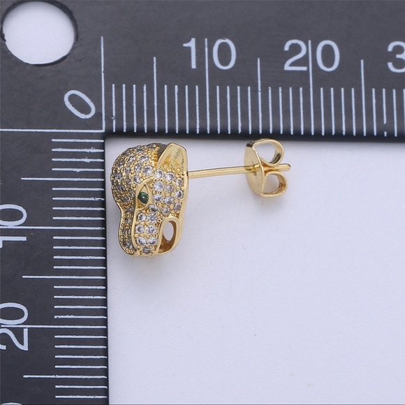 14K Gold Panther Stud Earrings - Picture 2 of 3
